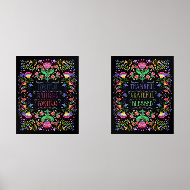 Home Sweet Home Thankful Grateful Blessed Folkart Wall Art Sets (Front)