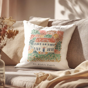 Home Sweet Home Thanksgiving Autumn Georgian House Throw Pillow