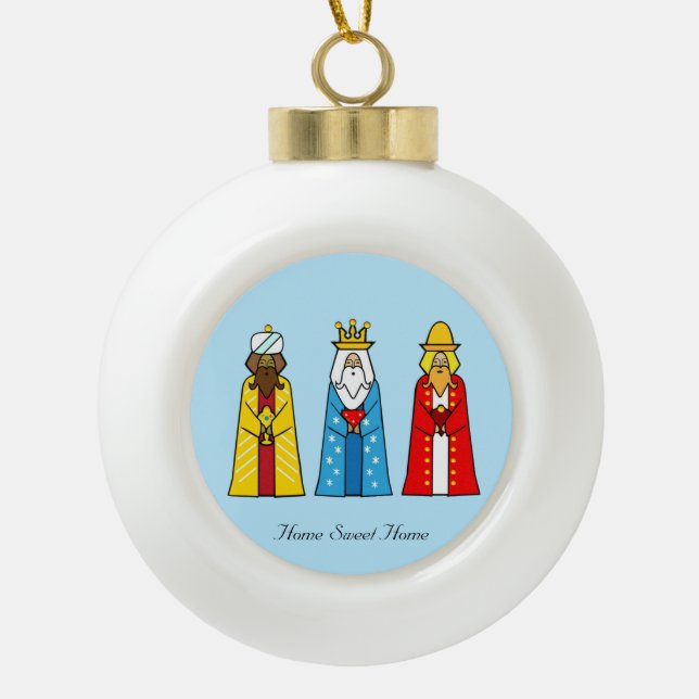 Home Sweet Home & Three Wise Men Ceramic Ball Christmas Ornament (Front)