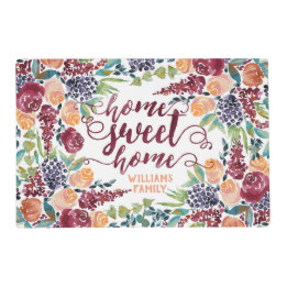 Home Sweet Home Typography Watercolor Fall Bouquet Placemat