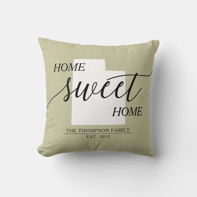 Home Sweet Home UT State Family Name Throw Pillow (Front)