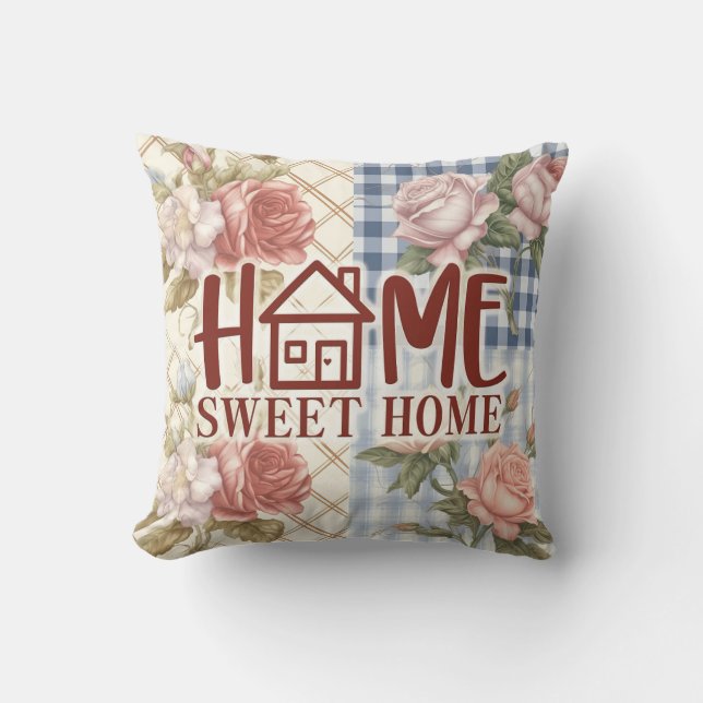 Home Sweet Home Vintage Floral  Throw Pillow (Front)