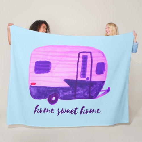 HOME SWEET HOME Vintage Retro Camper Trailer Fleece Blanket