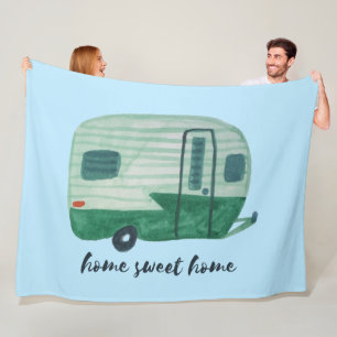 HOME SWEET HOME Vintage Retro Camper Trailer Fleece Blanket