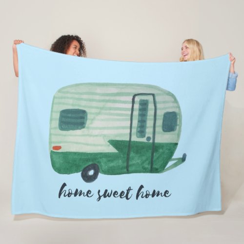 HOME SWEET HOME Vintage Retro Camper Trailer Fleece Blanket