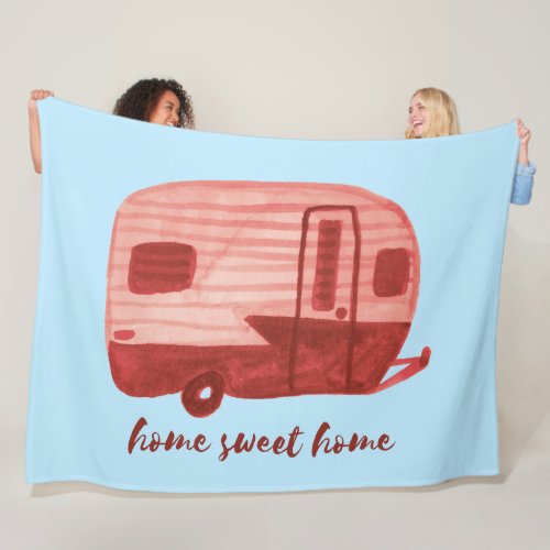 HOME SWEET HOME Vintage Retro Camper Trailer Fleece Blanket