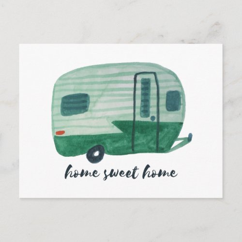 HOME SWEET HOME Watercolor Camper Trailer Postcard