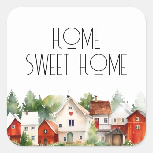 Home Sweet Home Watercolor House Square Sticker
