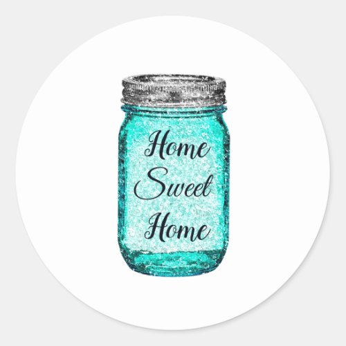 Home Sweet Home Watercolor Teal Mason Jar Classic Round Sticker