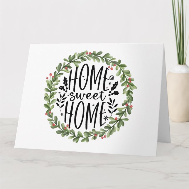 Home Sweet Home Watercolor Wreath Card (Front)