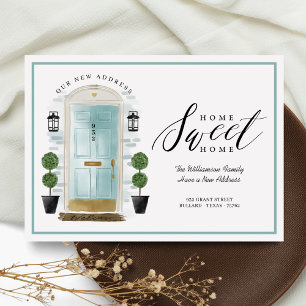 Home Sweet Home - We've Moved Aqua Watercolor Door Announcement