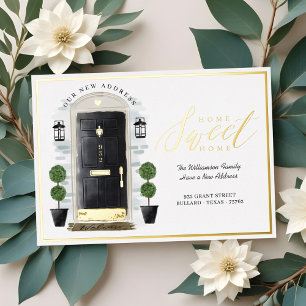 Home Sweet Home We've Moved Black Watercolor Door Foil Invitation