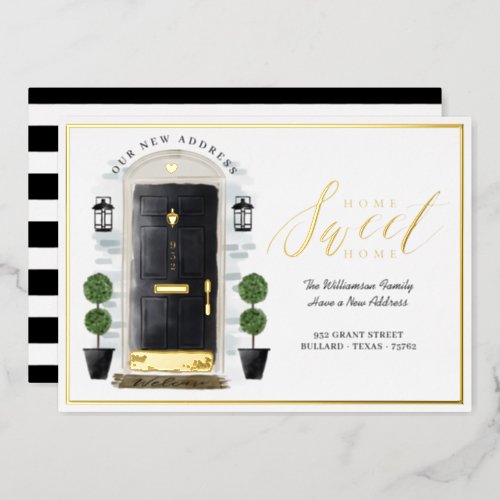 Home Sweet Home Weve Moved Black Watercolor Door Foil Invitation