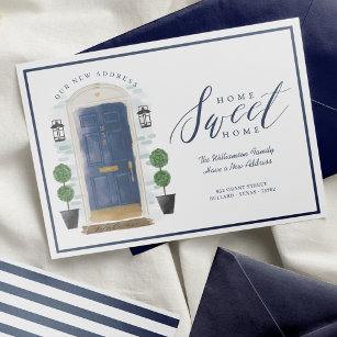 Home Sweet Home - We've Moved Blue Watercolor Door Announcement
