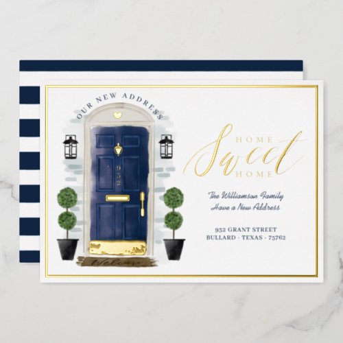 Home Sweet Home _ Weve Moved Blue Watercolor Door Foil Invitation