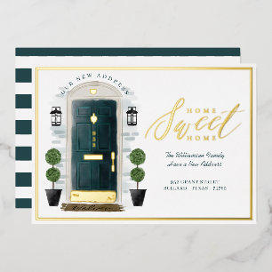 Home Sweet Home We've Moved Green Watercolor Door Foil Invitation
