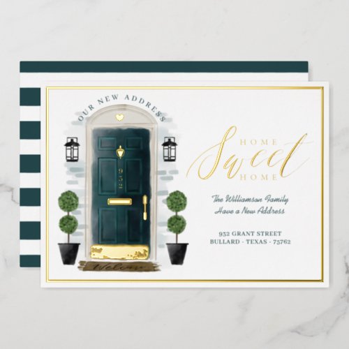 Home Sweet Home Weve Moved Green Watercolor Door Foil Invitation