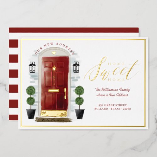 Home Sweet Home _ Weve Moved Red Watercolor Door Foil Invitation