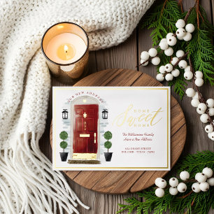 Home Sweet Home - We've Moved Red Watercolor Door Foil Invitation