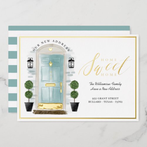 Home Sweet Home _ Weve Moved Teal Watercolor Door Foil Invitation