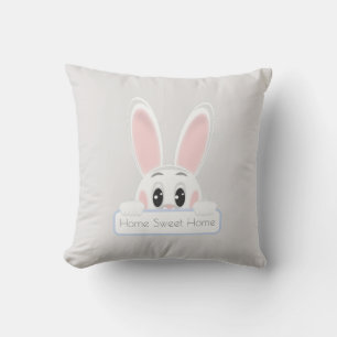 Home Sweet Home White Bunny on Light Gray Throw Pillow