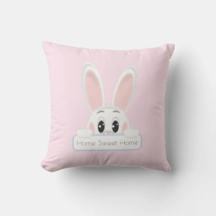 Home Sweet Home White Bunny on Light Pink Throw Pillow
