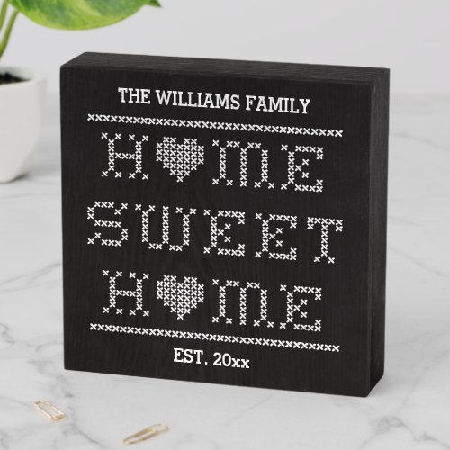 Home Sweet Home White Cross Stitch Monogram Wooden Box Sign