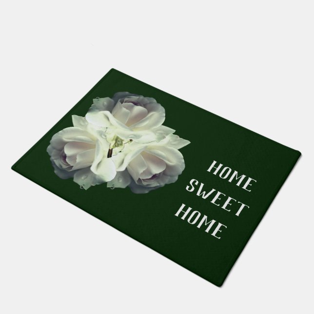 Home Sweet Home White Roses Bouquet         Doormat (Angled)