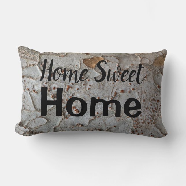 Home Sweet Home White Tree Bark Photo Nature Lumbar Pillow (Front)