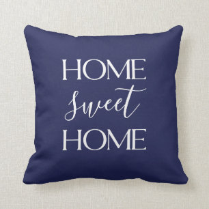 Home Sweet Home White Typography Navy Throw Pillow