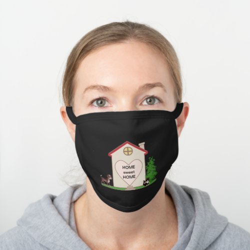 Home sweet home with bamboo plants and pets black cotton face mask