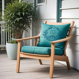 Home Sweet Home, Wreath Design & Coordinates Blue Throw Pillow