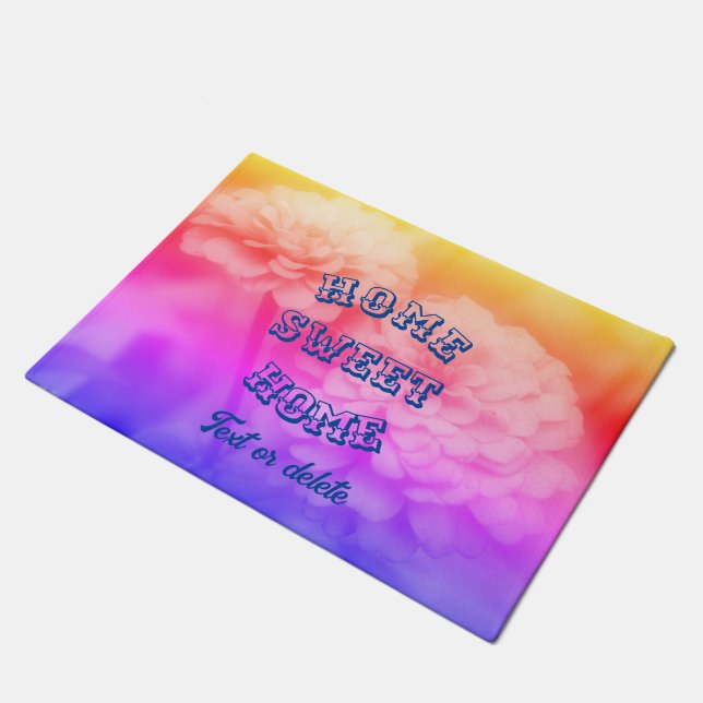 Home Sweet Home Zinnia Flower Personalized Doormat (Angled)