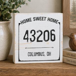 Home Sweet Home Zip Code Wooden Box Sign