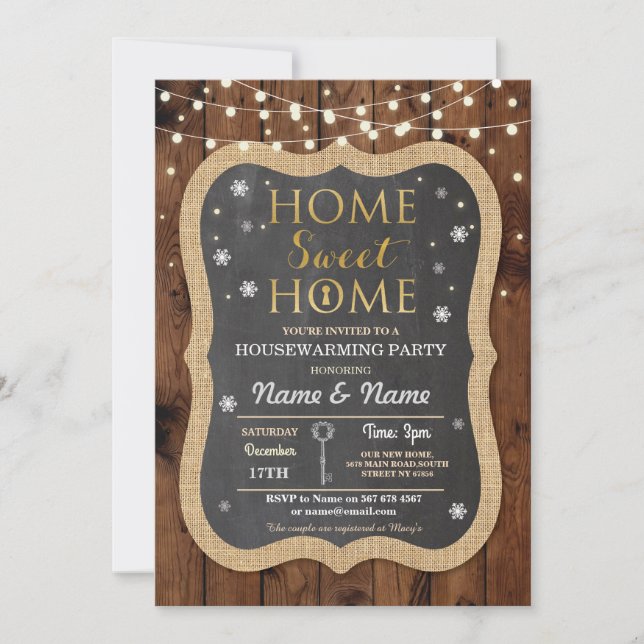 Home Sweet Housewarming Snowflakes Festive Invite (Front)