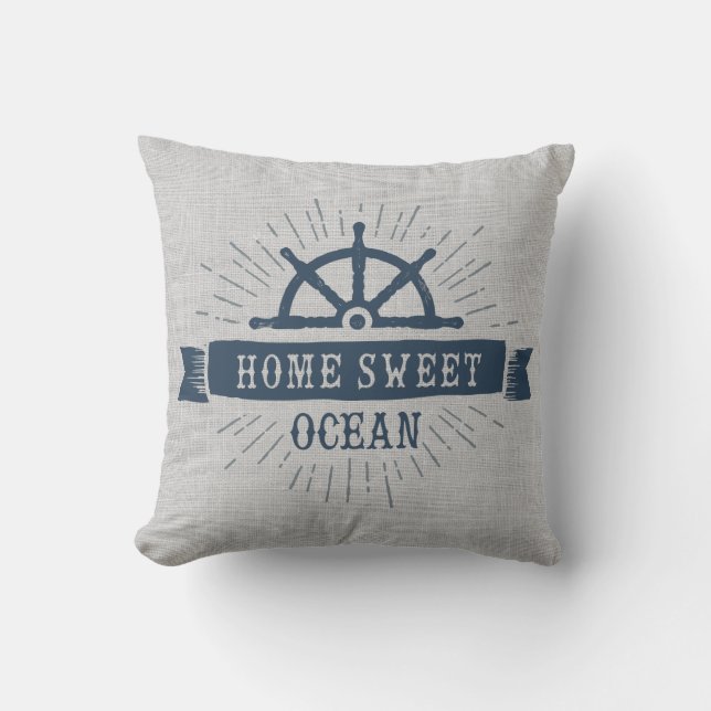 Home Sweet Ocean Captain's Wheel Throw Pillow (Front)