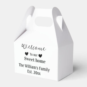 Home sweet welcome add family name year d favor boxes