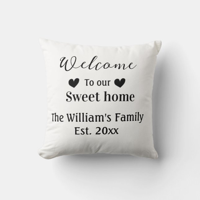 Home sweet welcome add family name year d throw pillow (Front)
