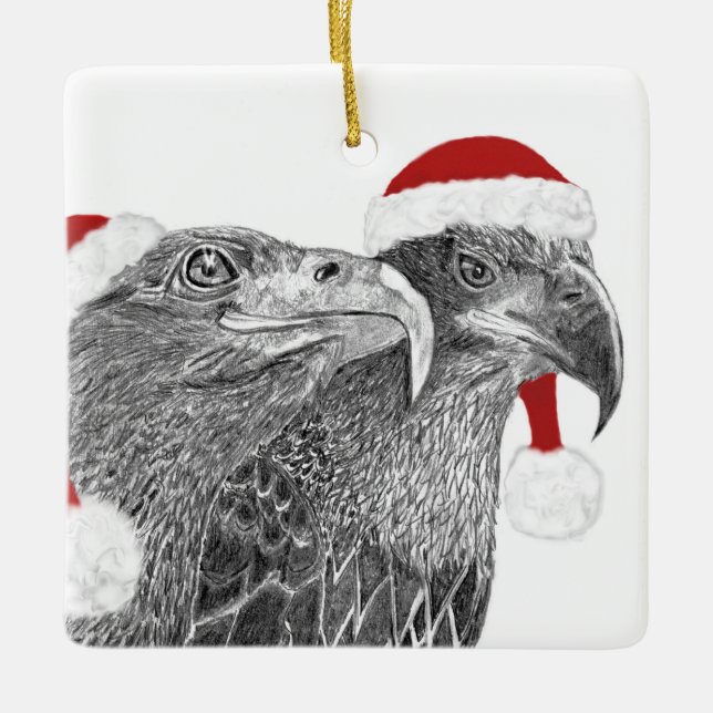 HOME SWFL NEST EAGLE EYE SPARKLE SANTA HATS CERAMIC ORNAMENT (Front)