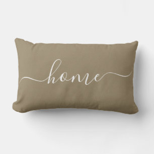 Home Tan White Quote Chic Calligraphy Typography Lumbar Pillow