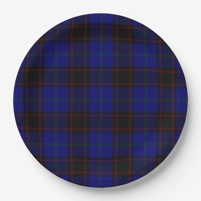 Home tartan blue black plaid paper plates (Front)