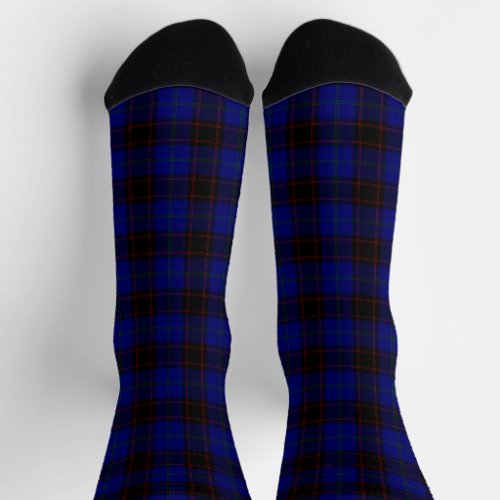 Home tartan blue black plaid socks