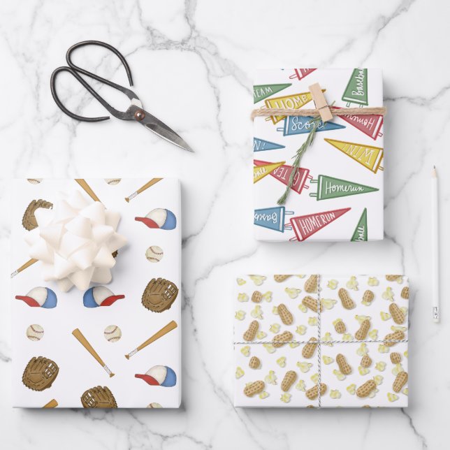 Home Team Opening Day Baseball Old Fashioned Wrapping Paper Sheets (Front)