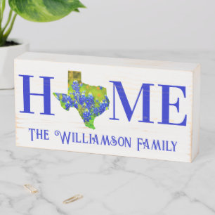 Home Texas Bluebonnets State of Texas w Name Wooden Box Sign