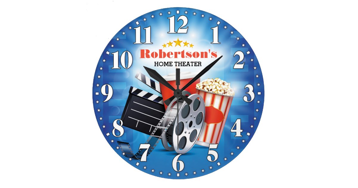 Home Theater Cinema Personalizable Wall Clock Zazzle