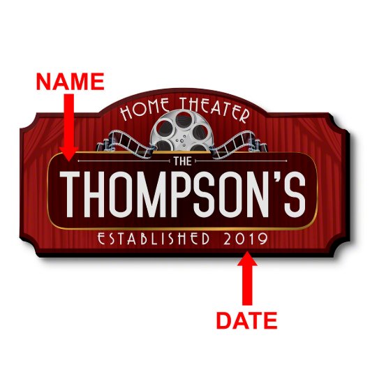 Home Theater Marquee Movie Red Carpet Wall Sign (Front)