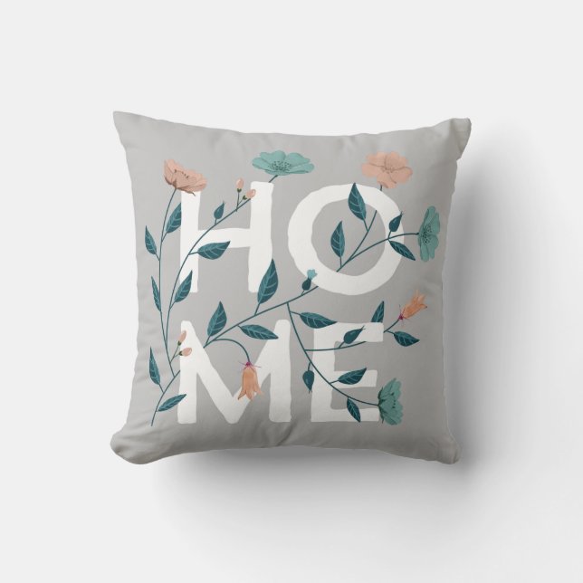 Home throw pillow: a grey floral decorative pillow (Front)