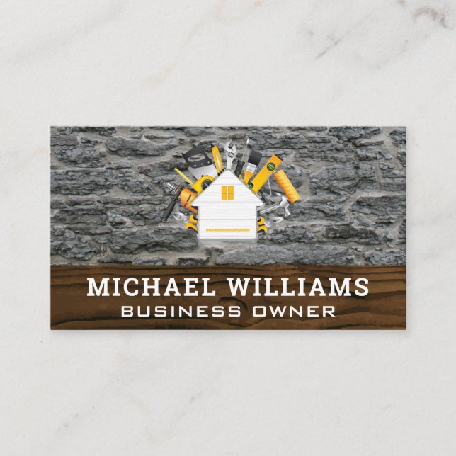 Home Tools | Wood Rock Background Business Card (Front)