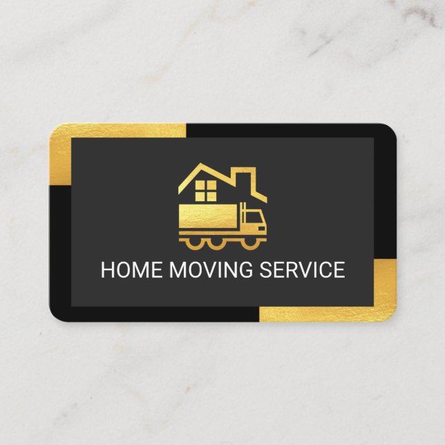 Home Truck Movers On Black Gold Tab Corners Business Card (Front)