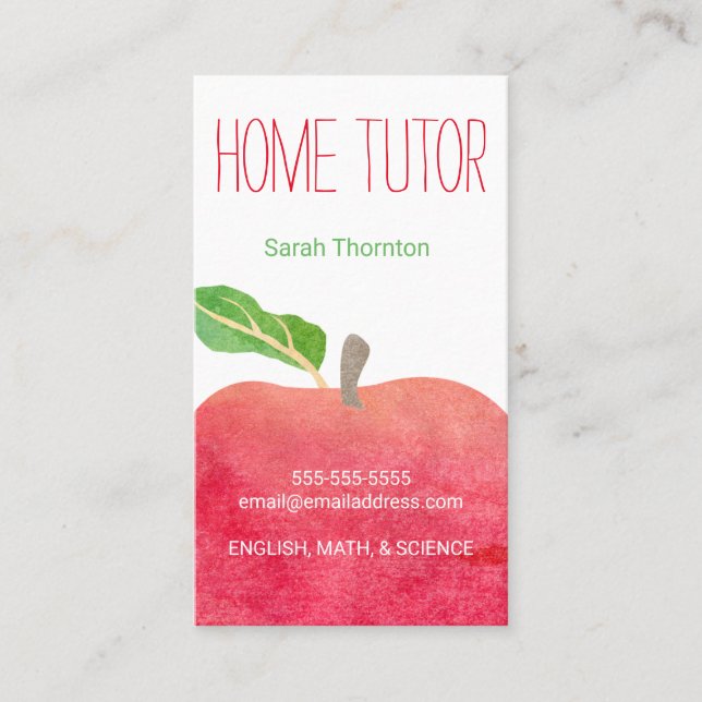 Home Tutor Appointment Reminder Tutoring Card (Front)